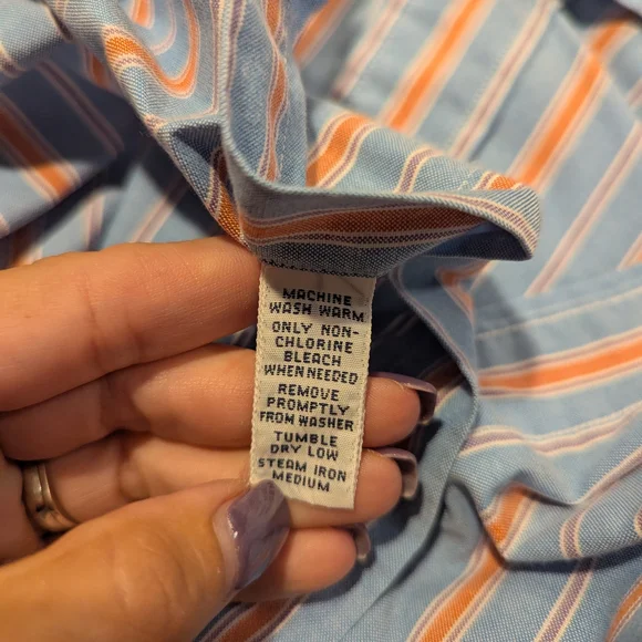 Ralph Lauren Men’s L Classic Fit Blue Orange Striped Cotton Button Down Shirt - Picture 8 of 11